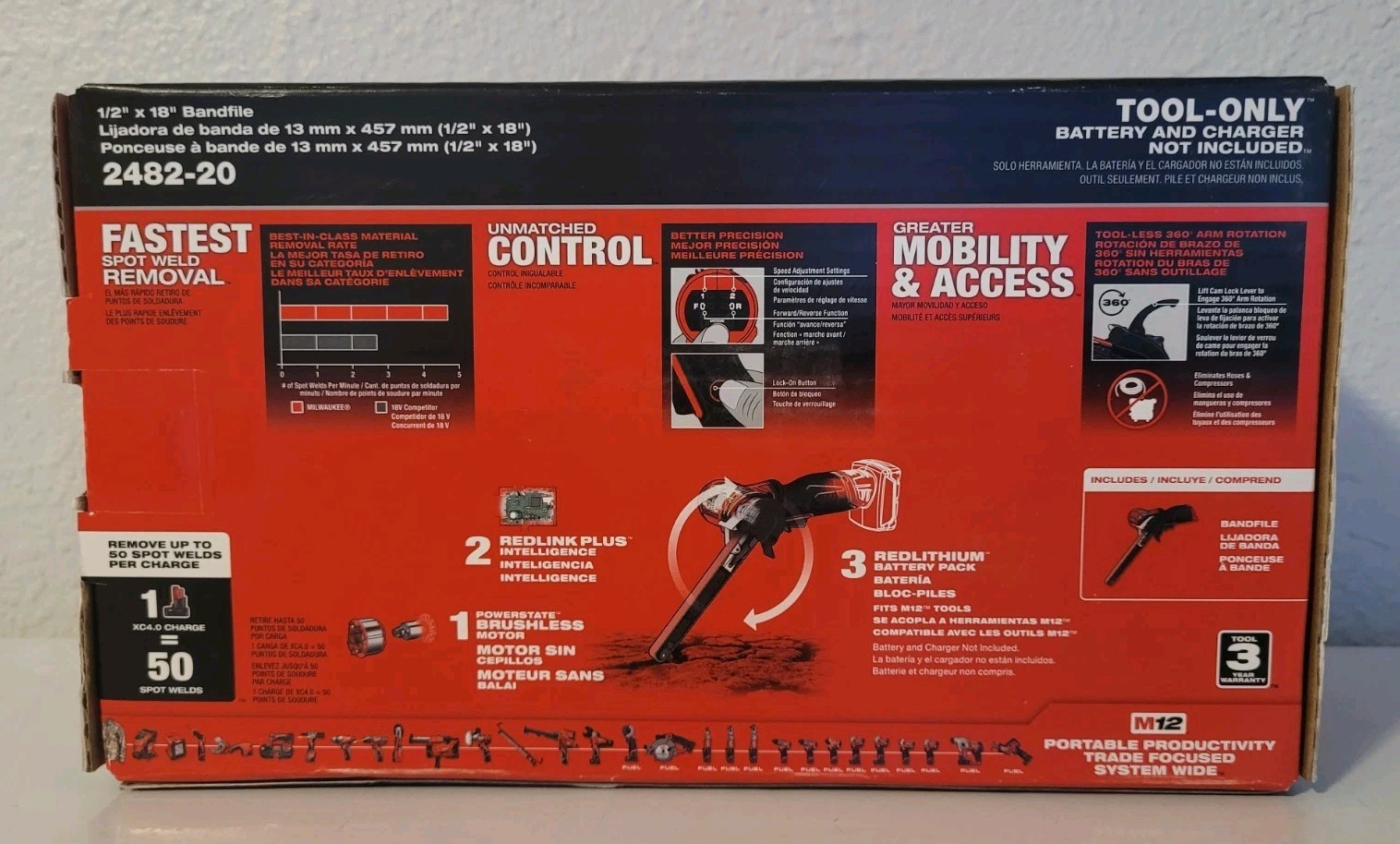 Milwaukee M12 Bandfile Fuel 1/2" X 18" 12 V Cordless Brushless 2482-20