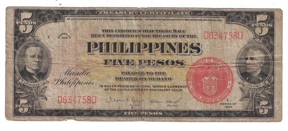 Philippines - 1936 Five Pesos Banknote (P-83a)