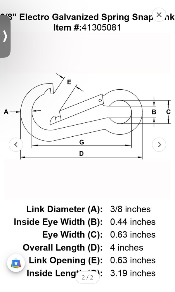 3/8" Electro Galvanized Spring Snap Link