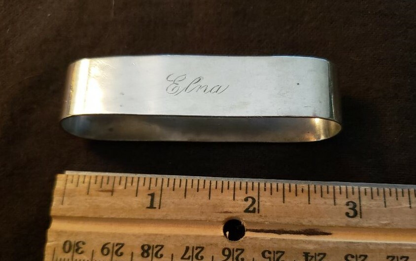 RANDAHL Sterling Silver NAPKIN RING Rounded Rectangular Form Elna Monogram