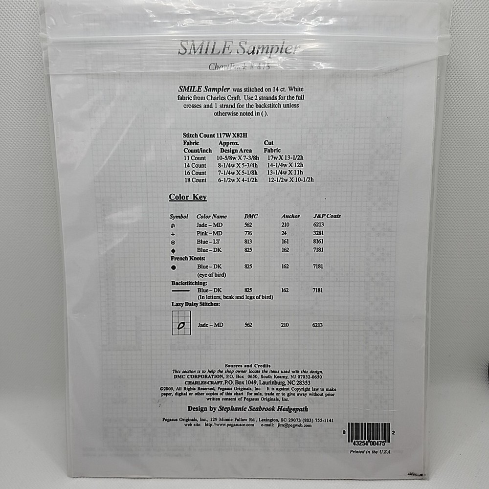 A Pegasus Publication Smile Sampler Counted Cross Pattern Chart Chartpack #475