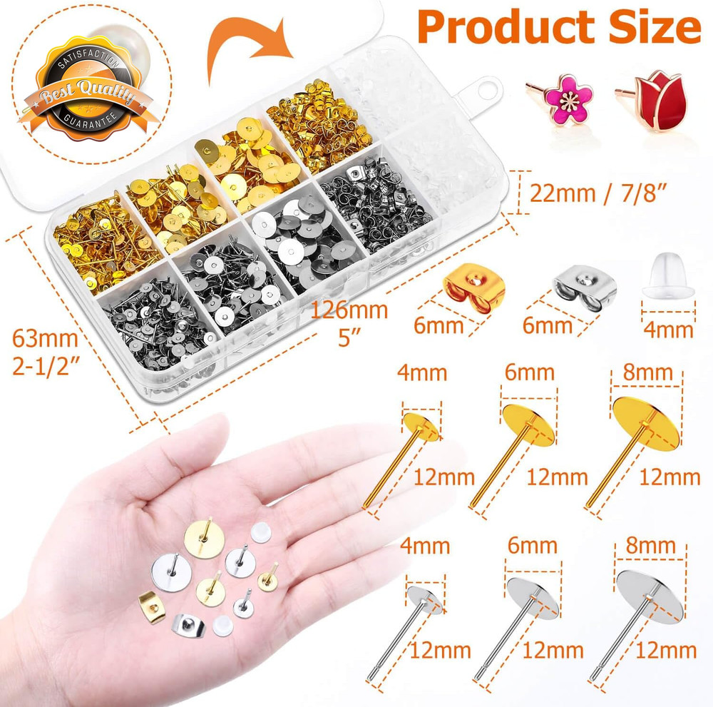 Earring Making Kit 2000 Pcs Hypoallergenic Stud Posts and Backs Set