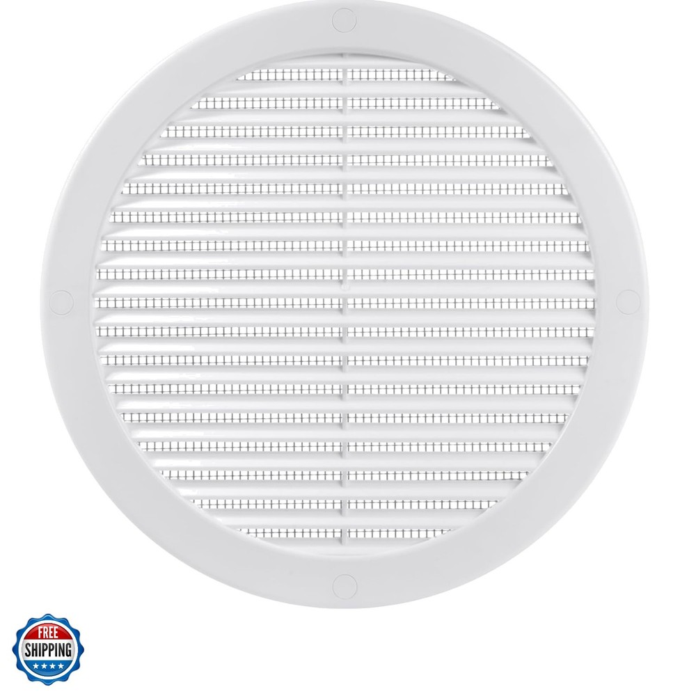 Ø8" Inch Opening Diameter / White Round Vent External Grille with Protective ...
