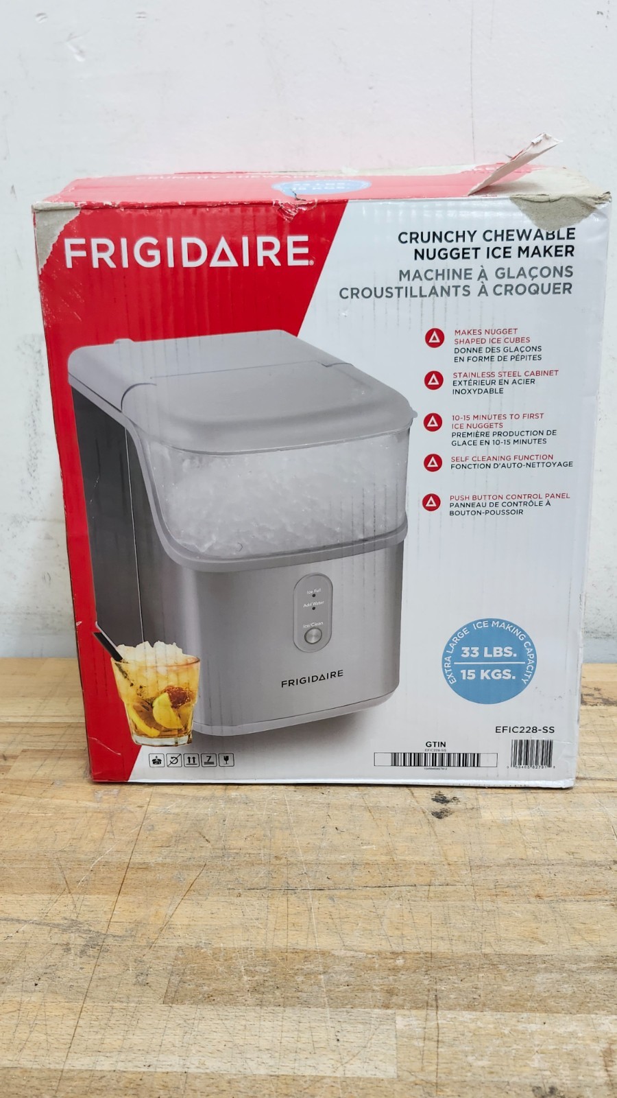 Frigidaire 33 lbs Capacity Nugget Ice Maker, Stainless Steel EFIC228 - Open Box