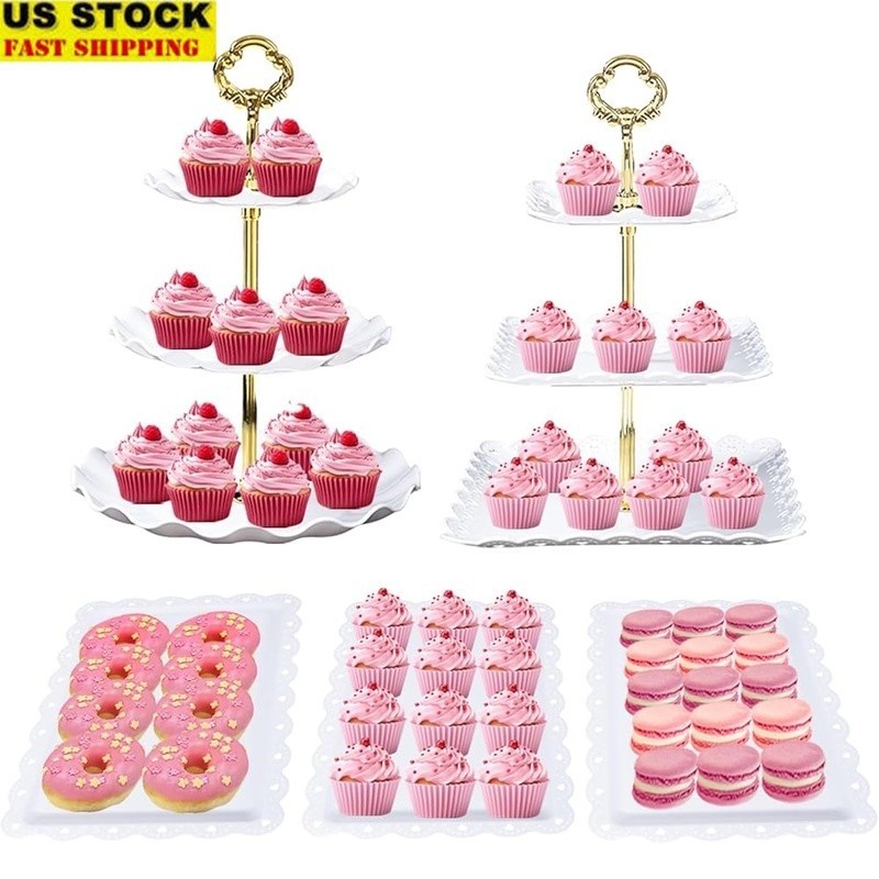 Tiered Serving Tray Set Rectangular Cake Display Stand Parties Events Desserts