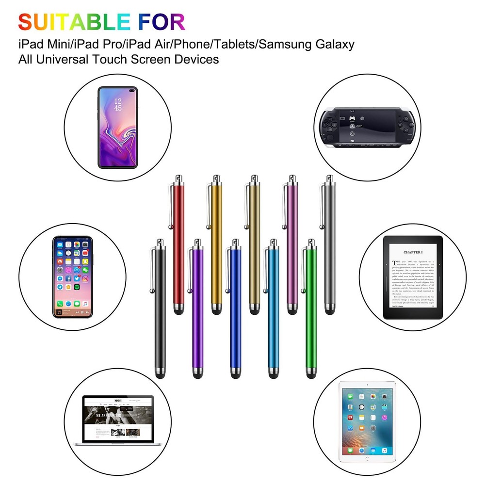 10 Pack Universal Capacitive Touch Screen Pens for Tablets, iPad mini, iPad Pro