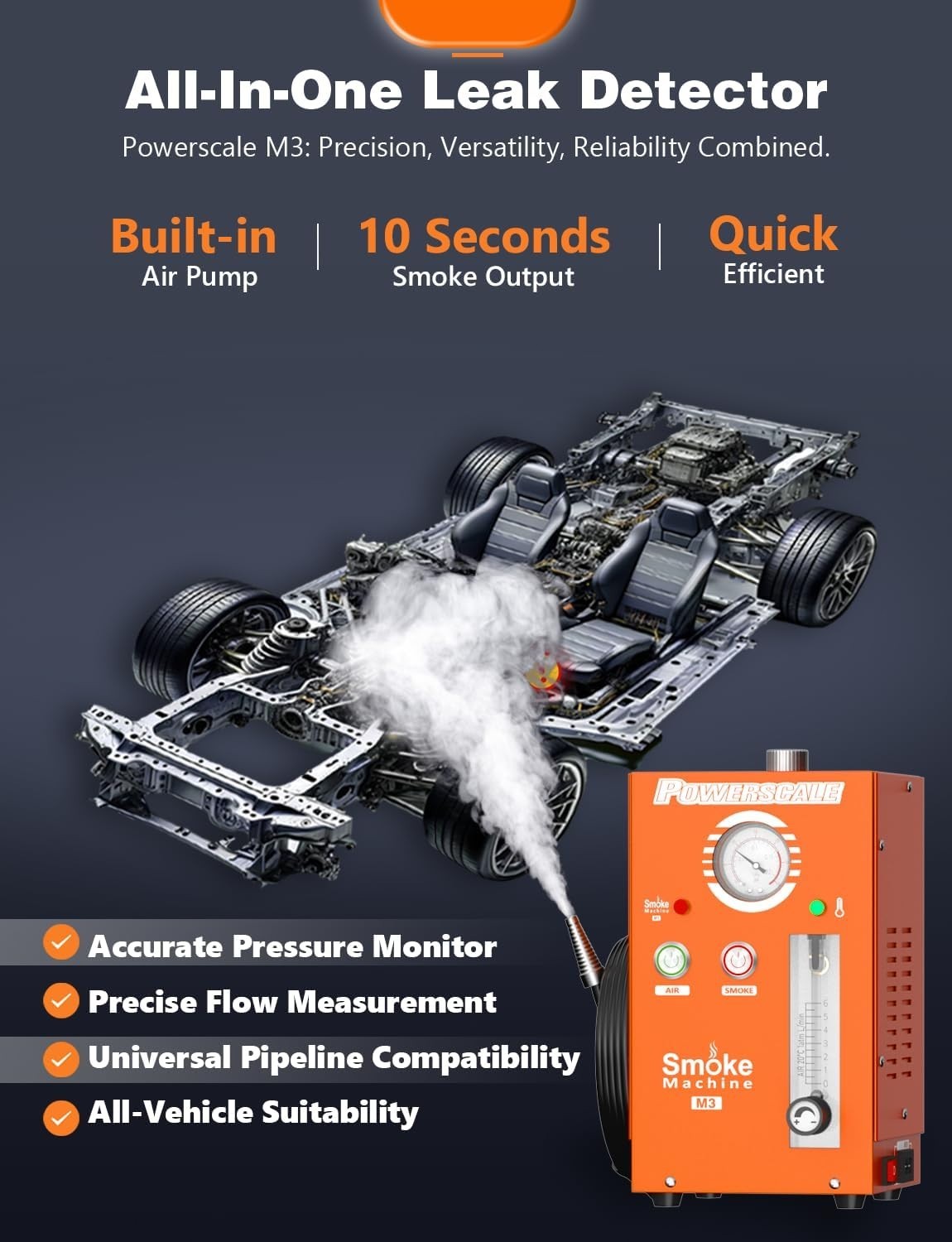 M3 Automotive Smoke Machine Built-in Air Pump, 19-23 PSI Leak Detection