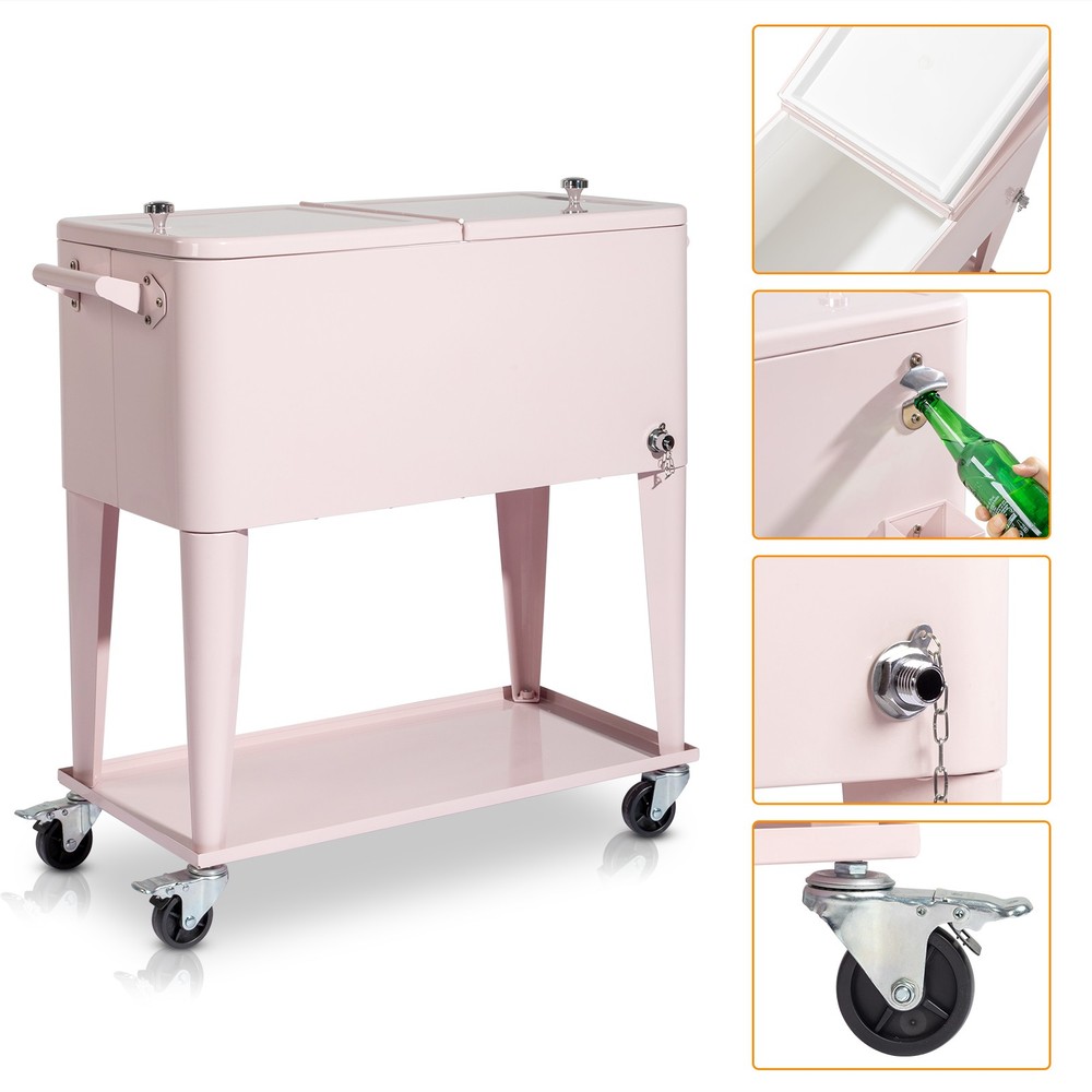 80QT Pink Outdoor Rolling Cooler