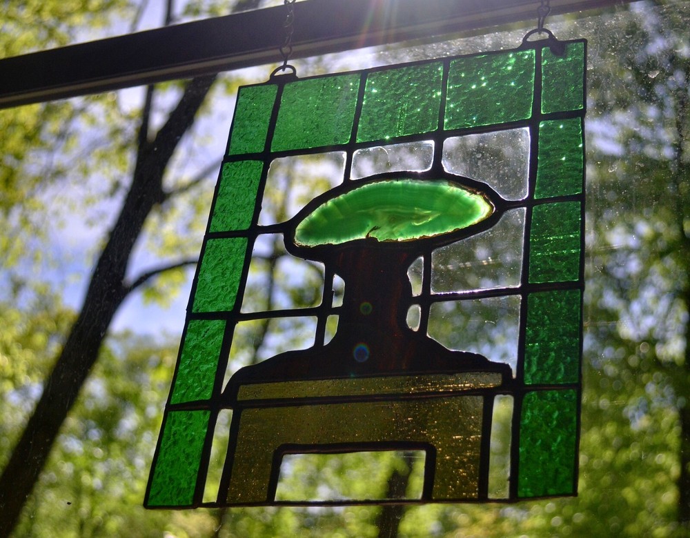 Agate Tree Stained Glass Panel Sun Catcher (#0024)