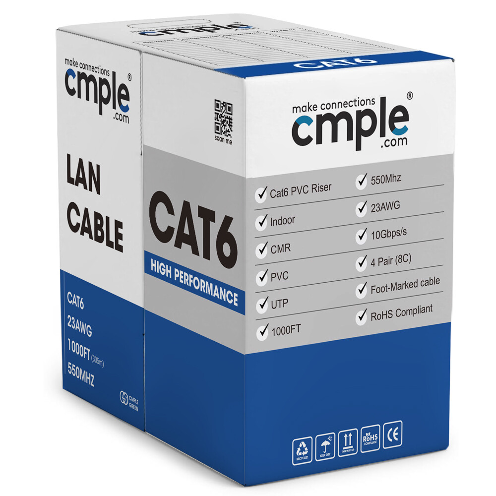 1000ft Cat 6 Ethernet Cable CCA Network Cable 550MHz CMR Cat6 Cord