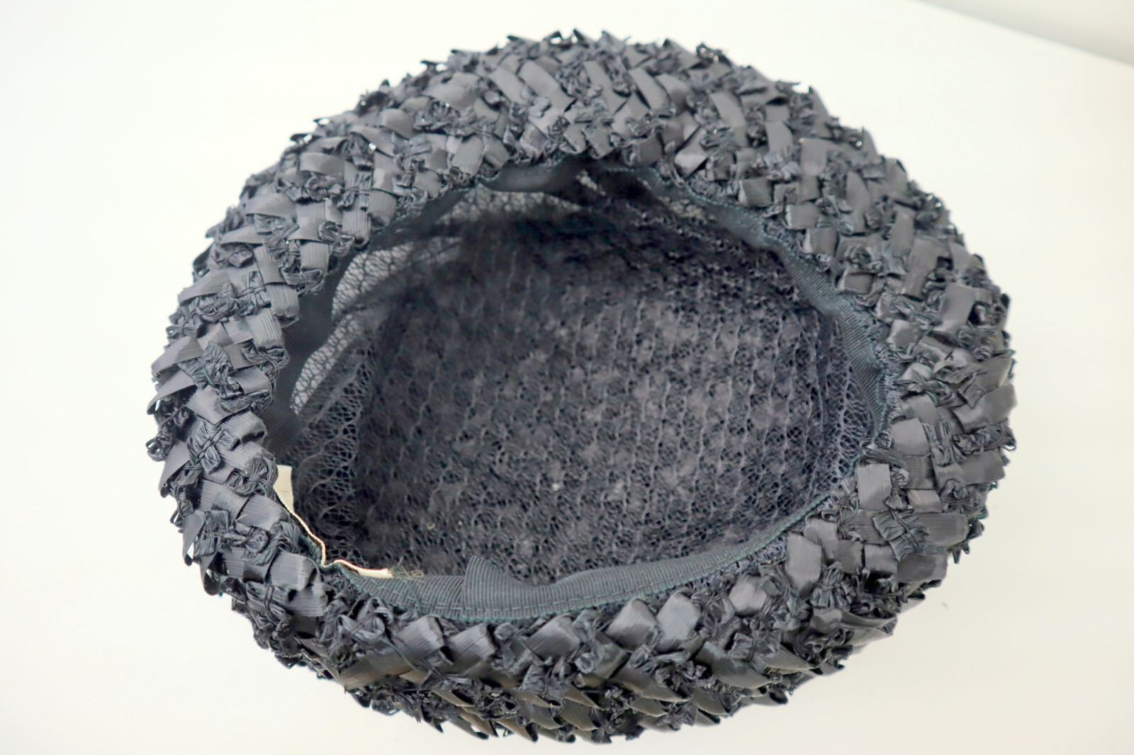 Vintage Clover Lane 1940s Woven Wide Brim Straw Hat w/Black Ribbon