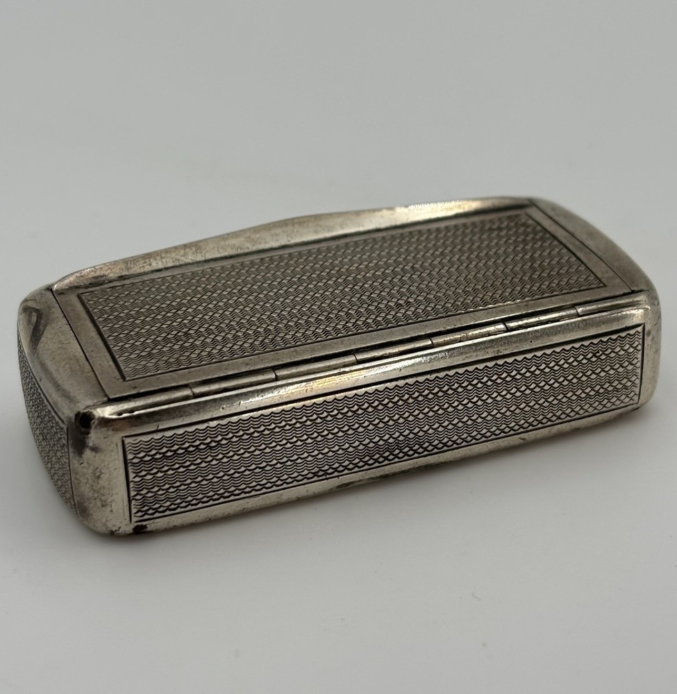 Antique German 800 Silver Snuff Box Engine Turned Gilt Interior Pill Rectangle