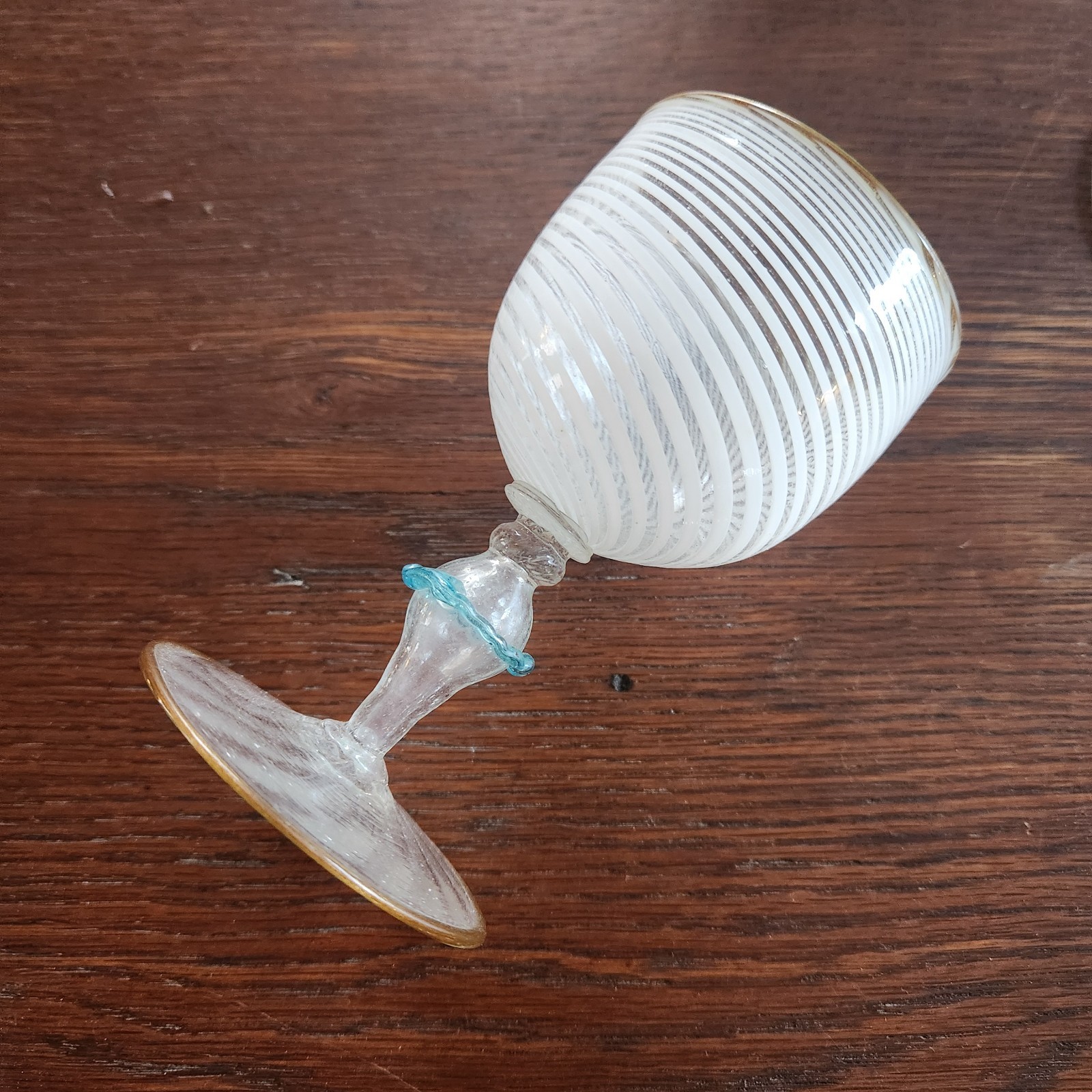 Italian Salviati Vetro a Fili Swirl Blue Rigaree Genie Bottle Decanter 2 Goblets