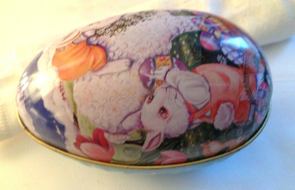 Easter Egg Candy Metal Tin – Lamb with Bunnies Delivering Easter