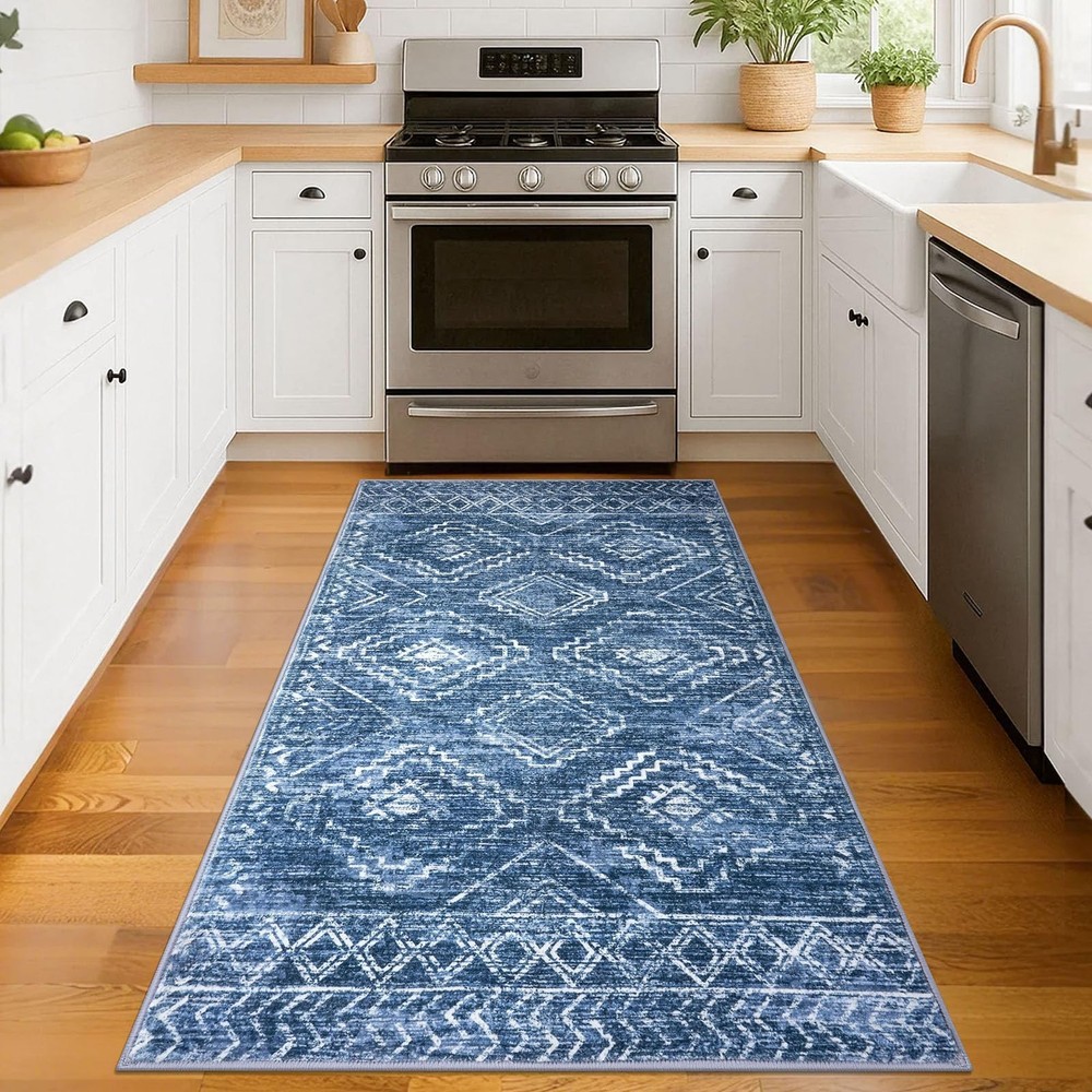 KILOCOCO Boho Entryway Rug 3x5 Area 3' x 5' (Rectangular), Stonewashed Blue