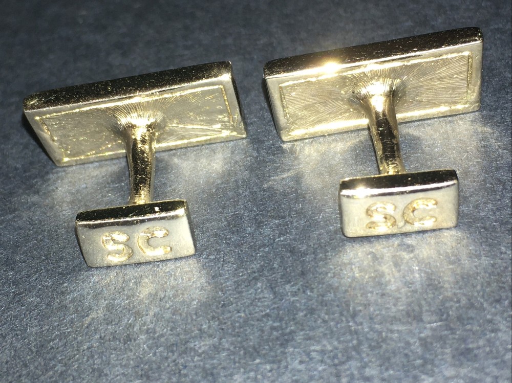 Blue Enamel Cufflinks Curved Post Design