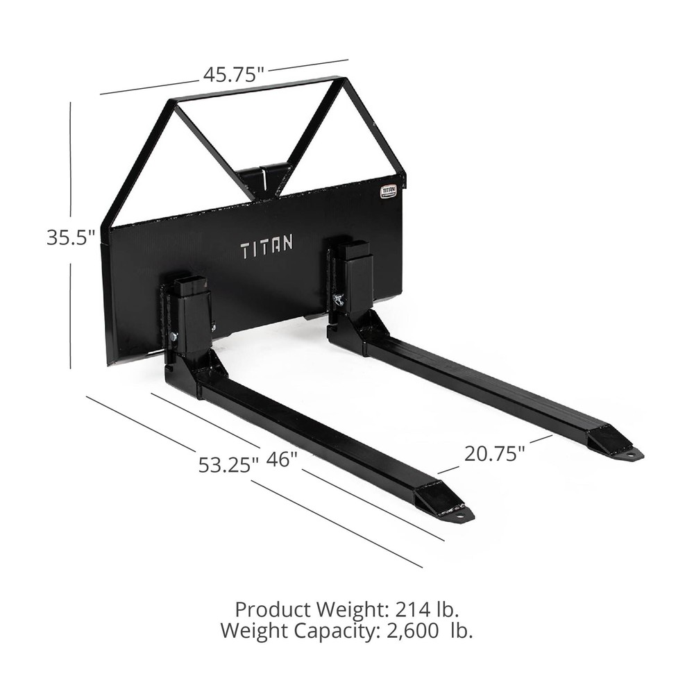 Titan Attachments Pin-On Pallet Fork Frame Attachment, 46" Hefty Fork Blades