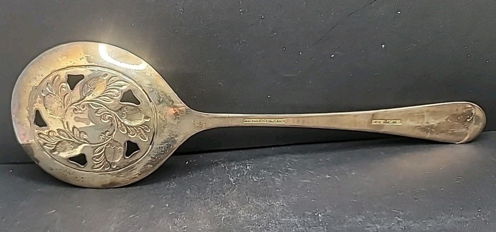 Vintage Sheffield England Silver Plated Pierced Serving Spoon