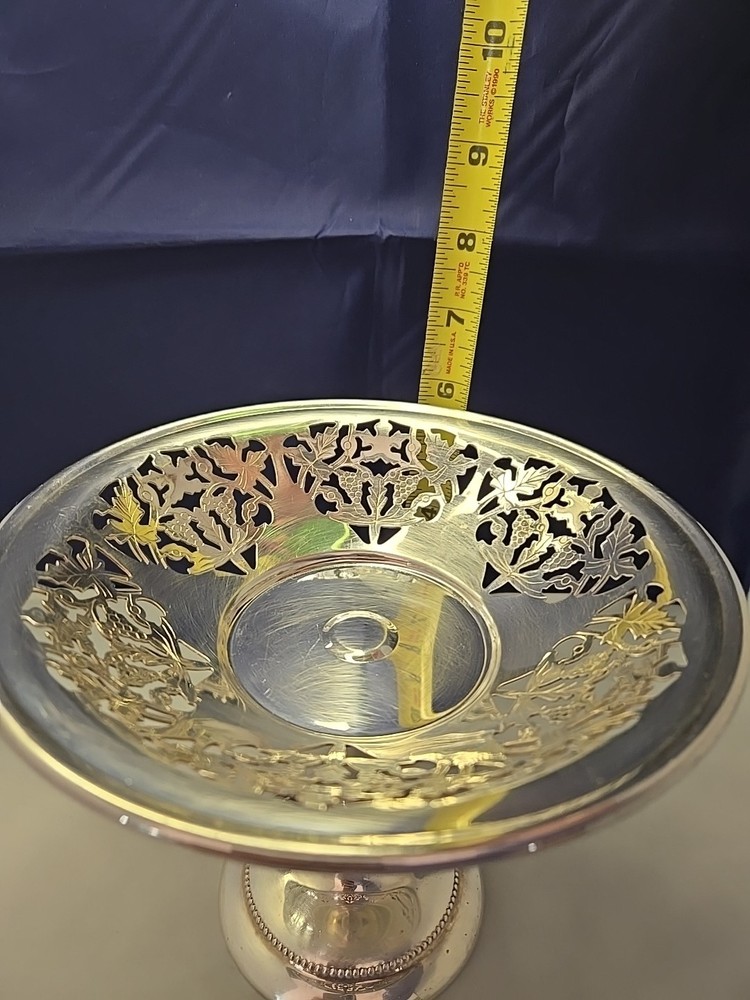 Silver Plated Compote Pedestal Dish Riser Grape Openwork Sheffield Co