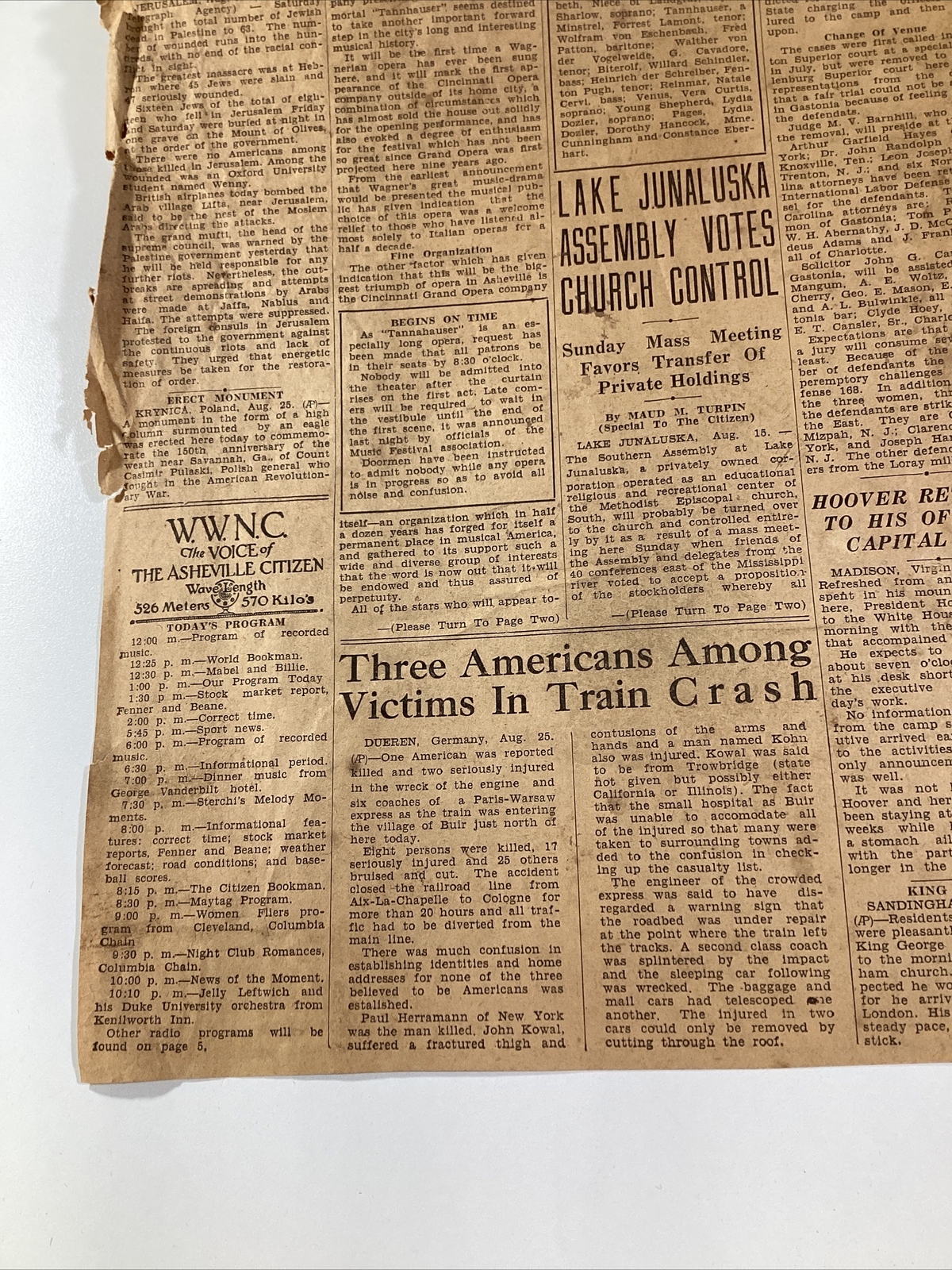 Ashville NC Newspaper Aug 26, 1929 Opera Zeppelin Israel Uncle Remus Great Ads!