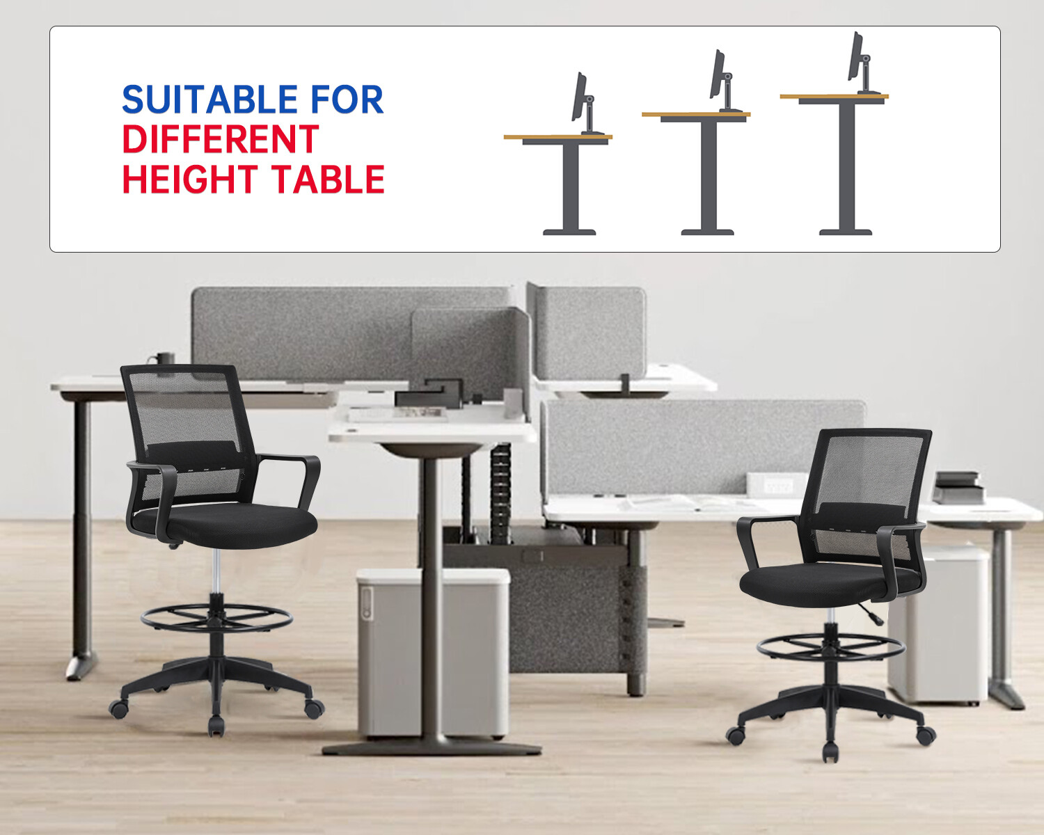 Drafting Chair Tall Office Chair Adjustable Height with Lumbar Support Arms Foot