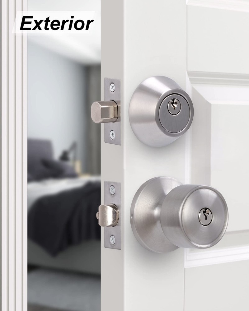 2 Sets Keyed Alike Entry Door Knobs and Single Cylinder Deadbolt Lock Combo S...