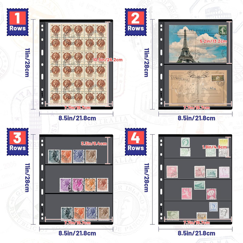 20 Sheet Stamp Pages for Stamp Album Binder 1/2/3/4 Pockets Collectors Collecti