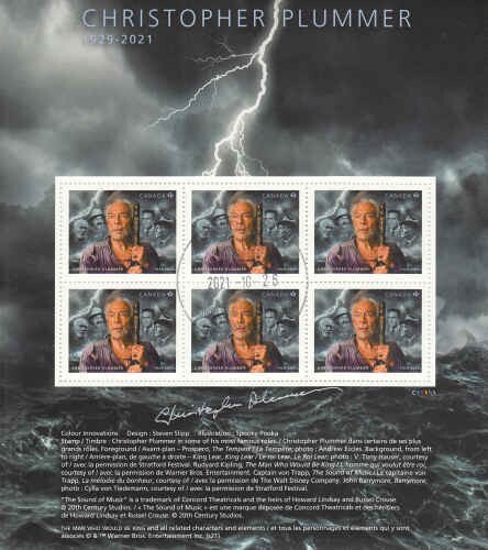 Canada 2021 Christopher Plummer Sheet, #3302 Used