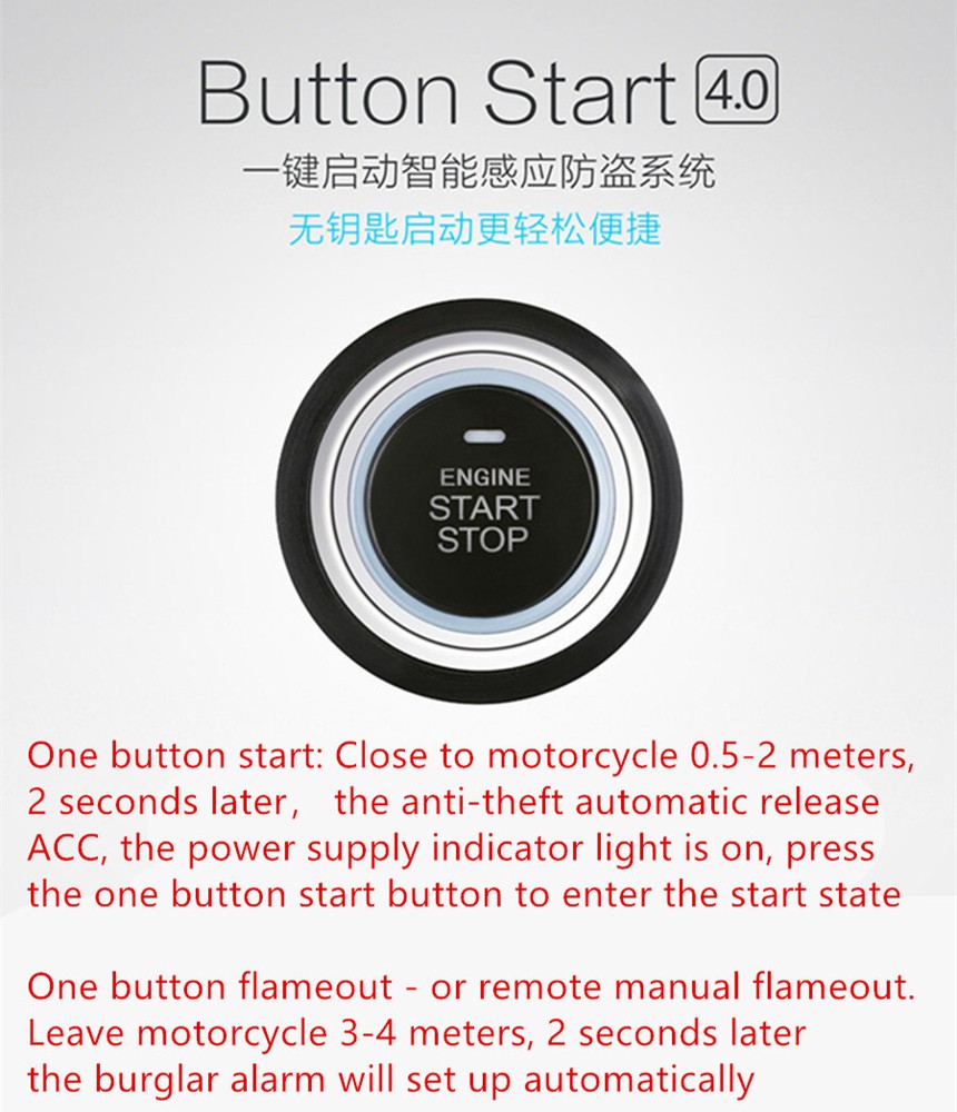 Motorcycle Engine Ignition PKE Smart Start Button Device Anti-theft Alarm System