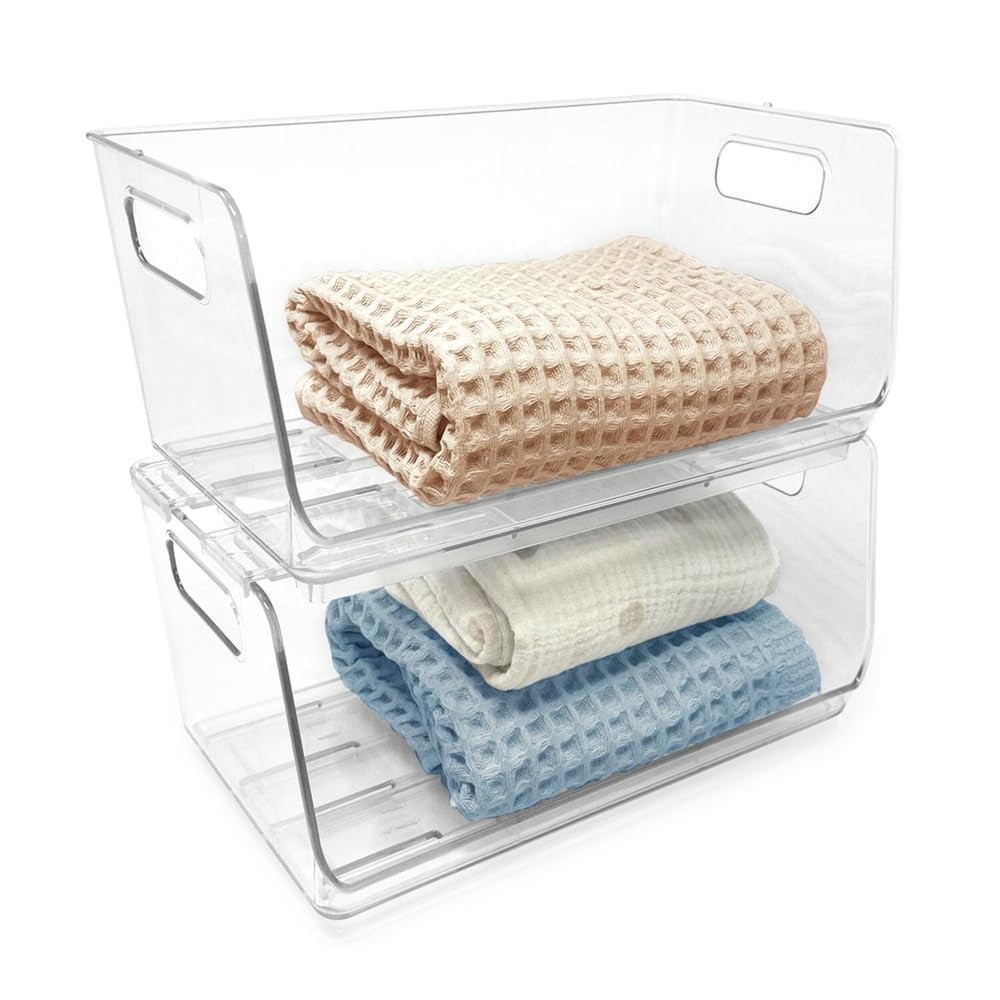 Isaac Jacobs 2-Piece (13" x 7.3" x 6.1") Large Wide Stackable Clear Storage B...