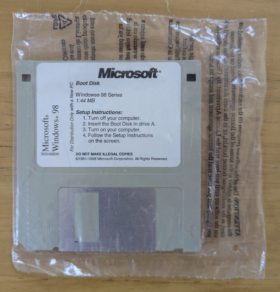 Microsoft Windows 98 Boot Disk 3.5" Floppy X03-66930