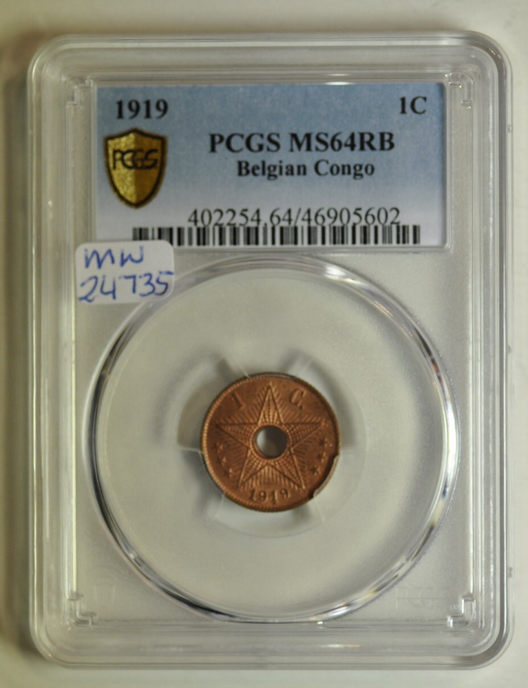 mw24735 Belgian Congo  Centime 1919  PCGS MS64RB