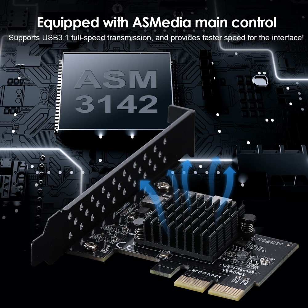 PCI-E 2X to USB3.1 A-Key Gen2 Front Type-C Expansion Card10Gbps Type-E Intern...