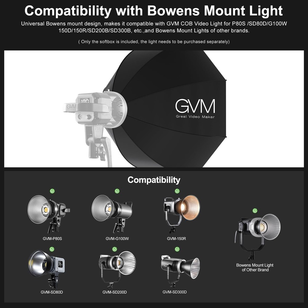 GVM Soft Boxes Lighting, Bowens Mount with Honeycomb Grid, Compatible with P8...