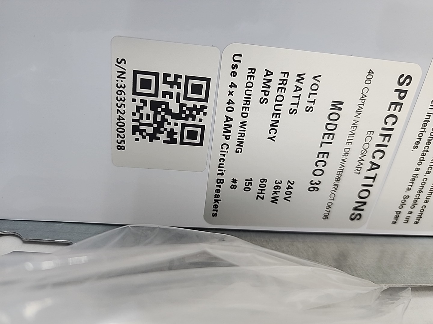 EcoSmart ECO 36 kW 7.03 GPM 240-Volt Electric Tankless Water Heater ( NEW )