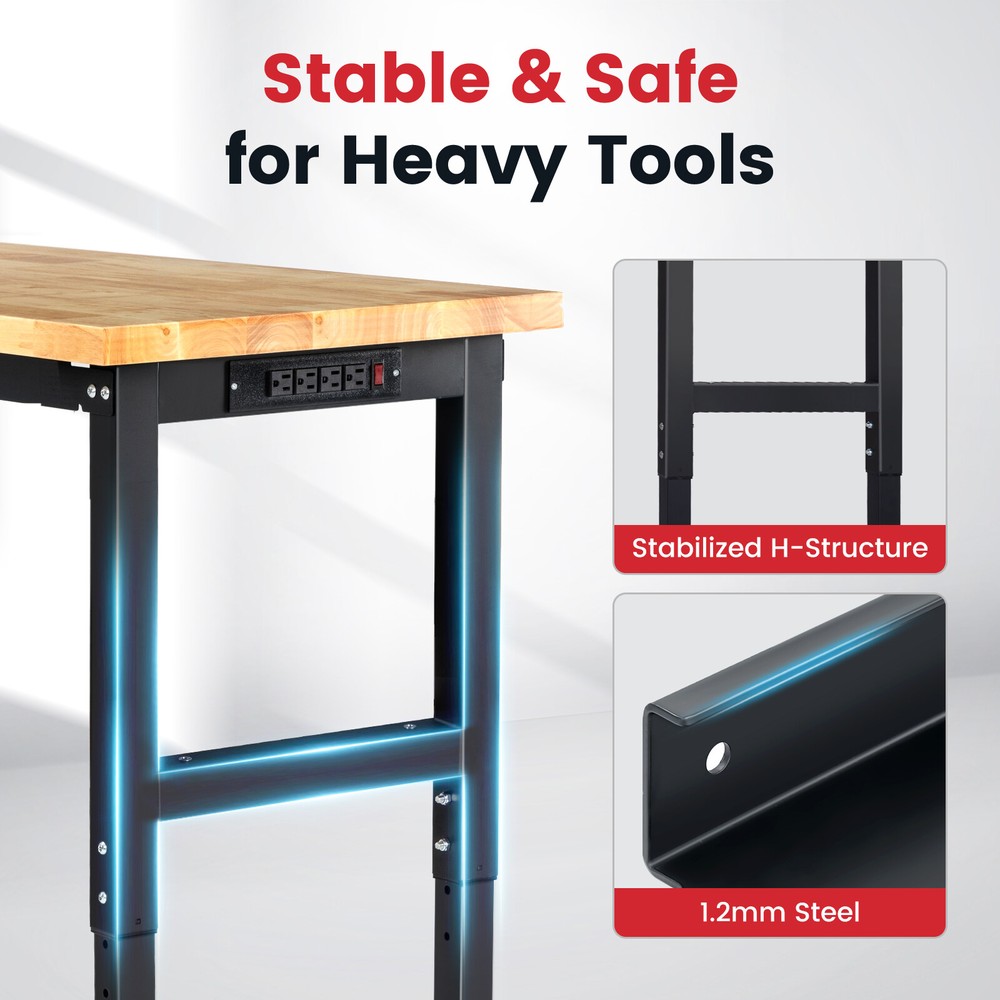 48 '' Adjustable Workbench with Power Outlet Heavy Duty 2000LBS Workstation US