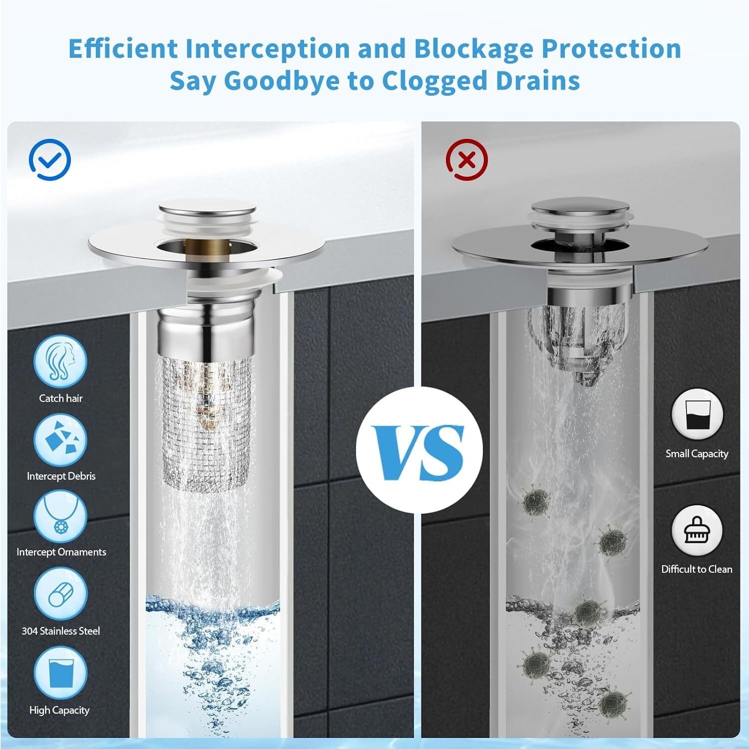 4 PACK Bathroom Sink Stopper Hair Catcher Pop Up Sink Drain Strainer 304 Filter