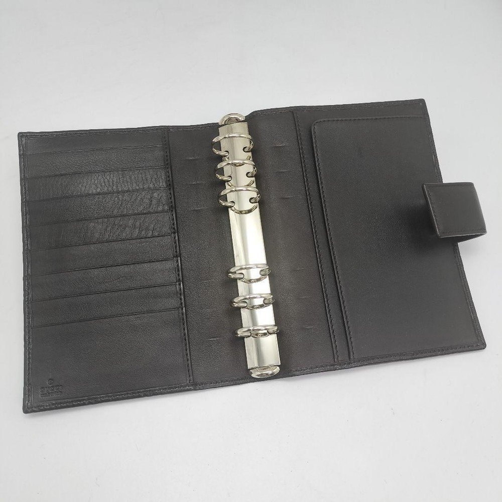 GUCCI GG Pattern Notebook Cover Leather Dark Brown x Silver Hardware Authentic