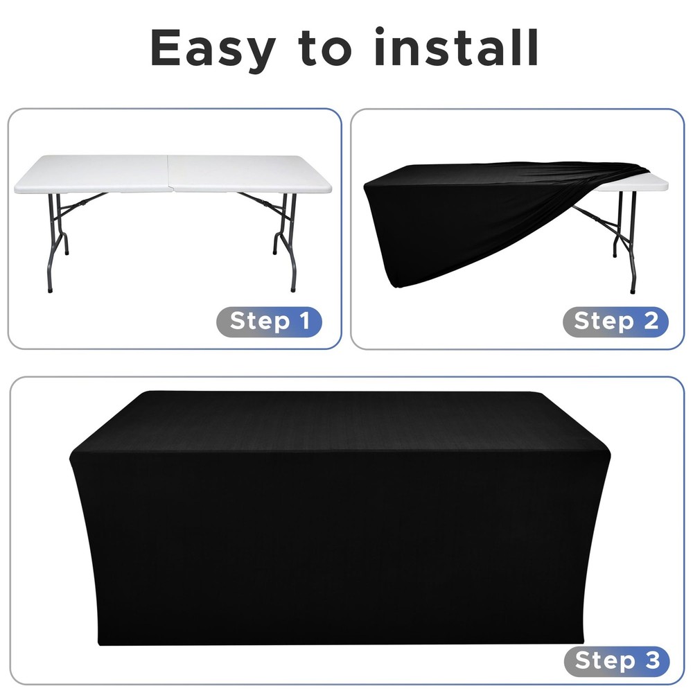 2 PCS Black Modern Rectangular Spandex Polyester Tablecloths 48x24 Fits 4-8ft