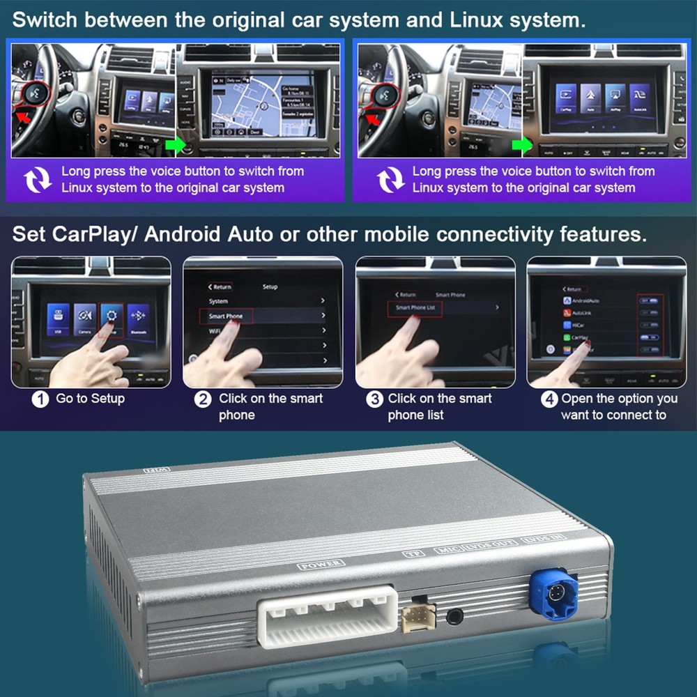 Wireless CarPlay Android Auto Retrofit Kit Decoder Box for Lexus GX460 2014-2021