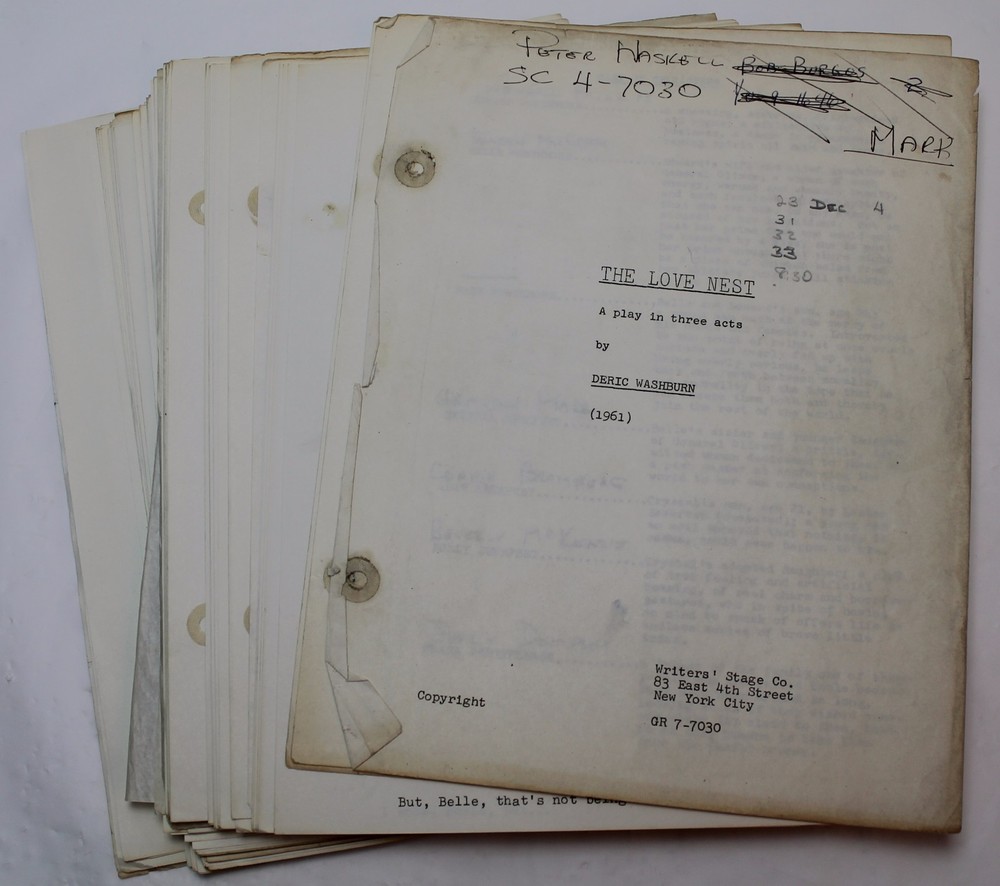 THE LOVE NEST / Deric Washburn 1961 Broadway Play Script
