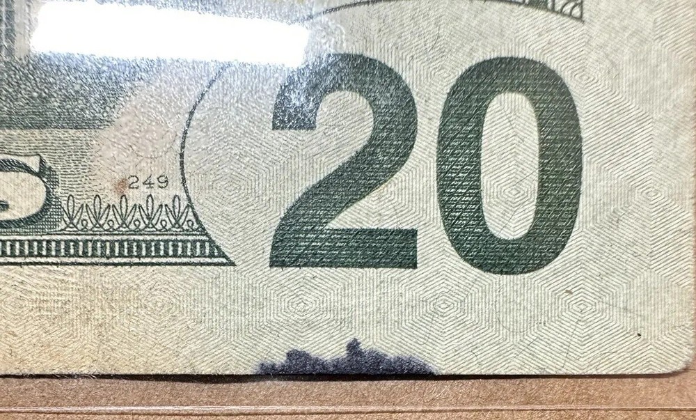 $20 BILL INK SMEAR ERROR & OVER INK BLEED THROUGH REVERSE