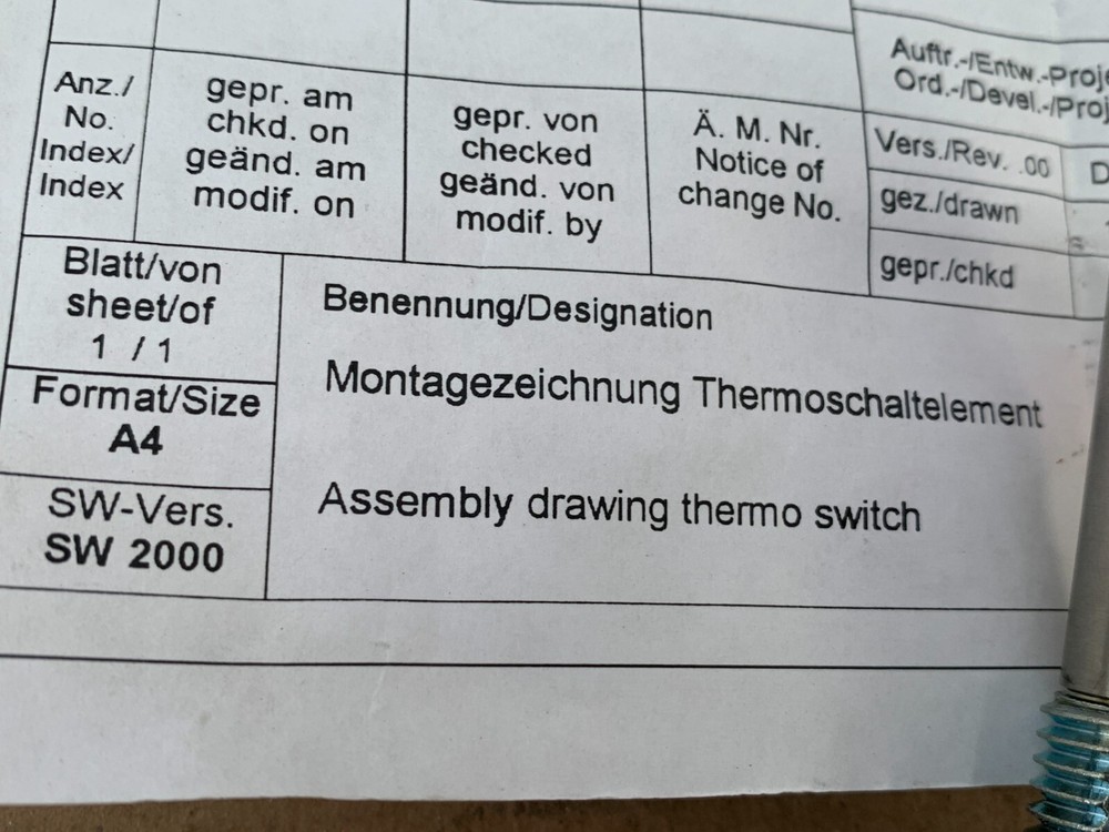 Hydac Thermoswitch 03269622 w/Drawings