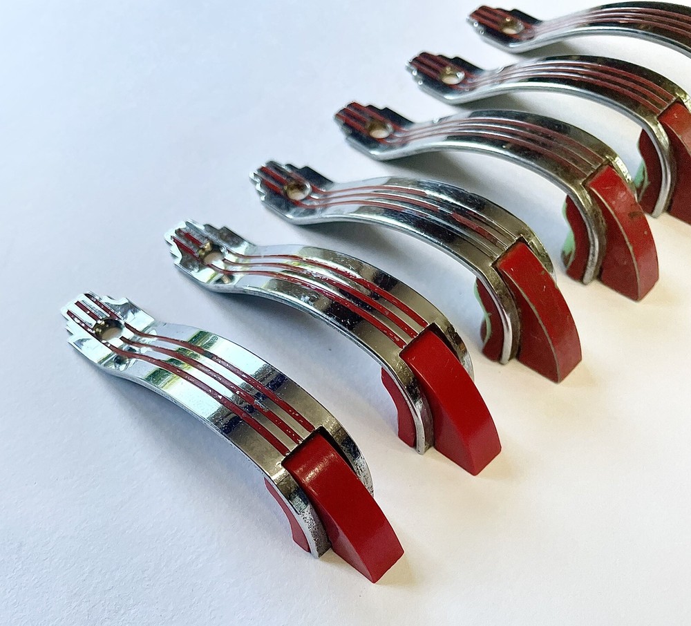 Antique Original Art Deco Skyscraper Chrome Cabinet Drawer Pulls Handles Knobs 6