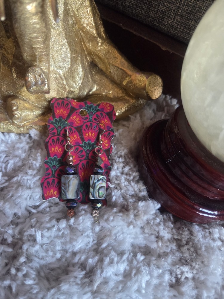 Handmade abalone a d hematite heart dangle earrings