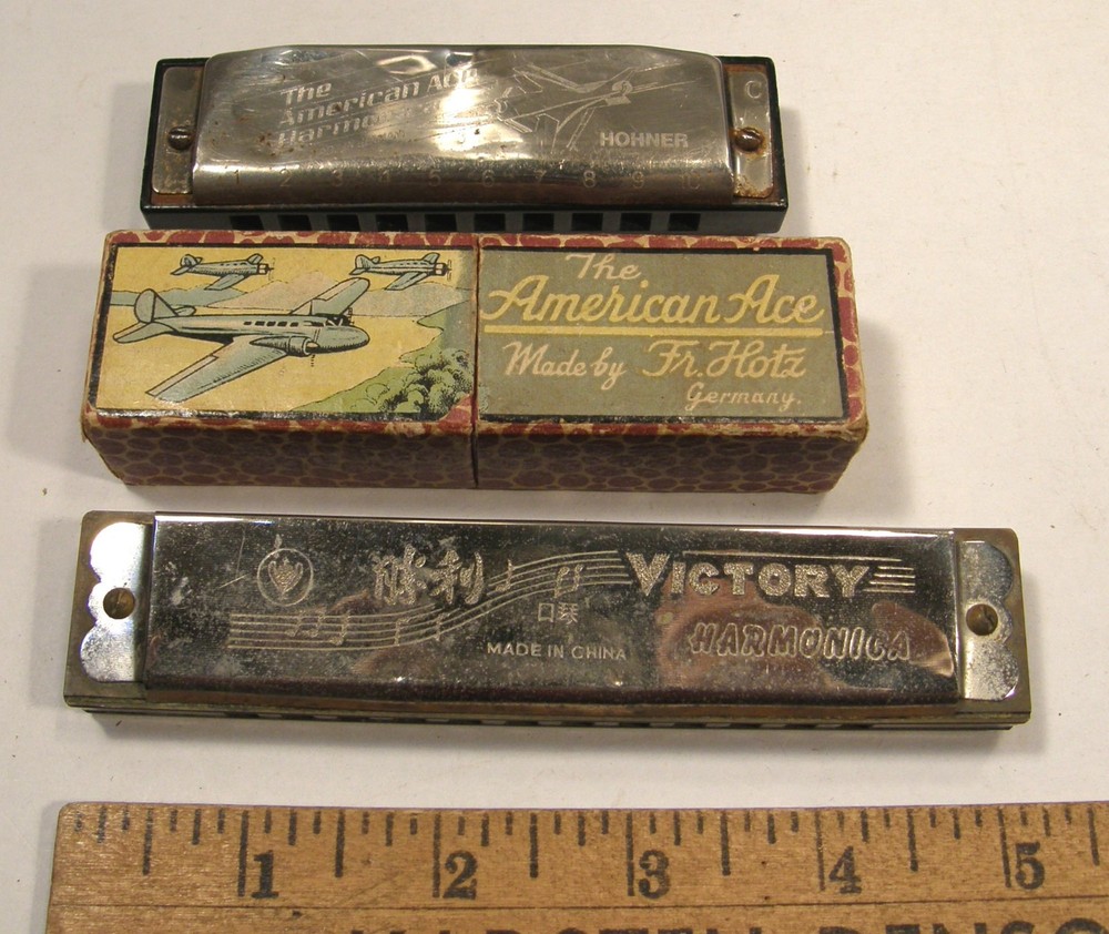 VINTAGE HOHNER KEY C AMERICAN ACE HARMONICA W/BOX PLUS VICTORY HARMONICA