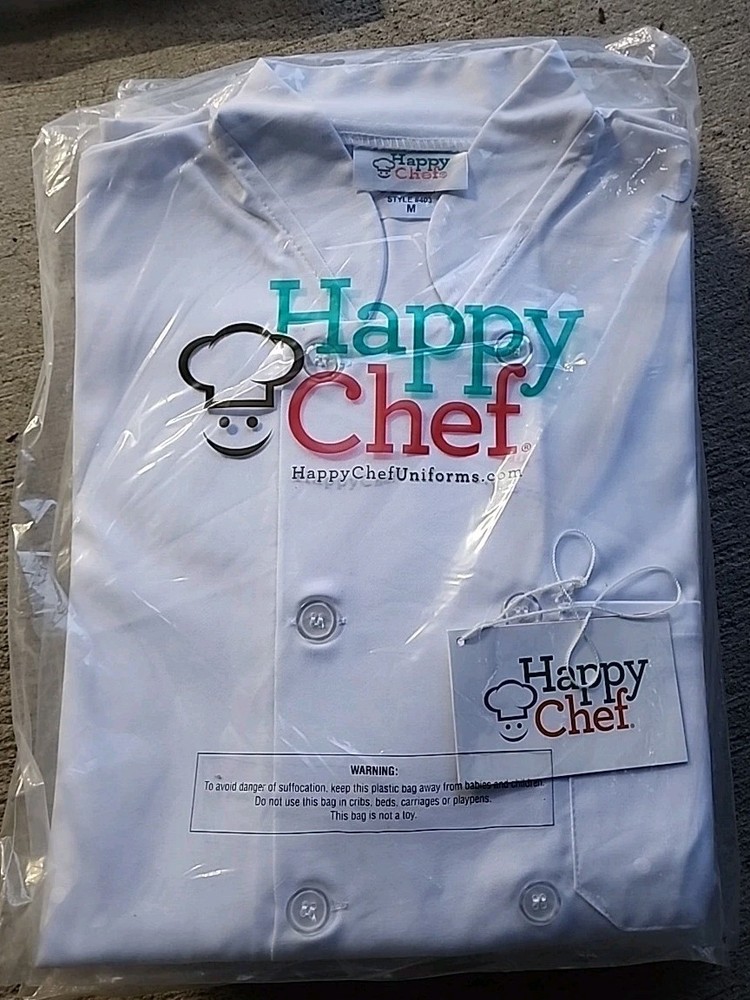 NWT Happy Chef Uniform Size Medium Chef Coat White Style 403