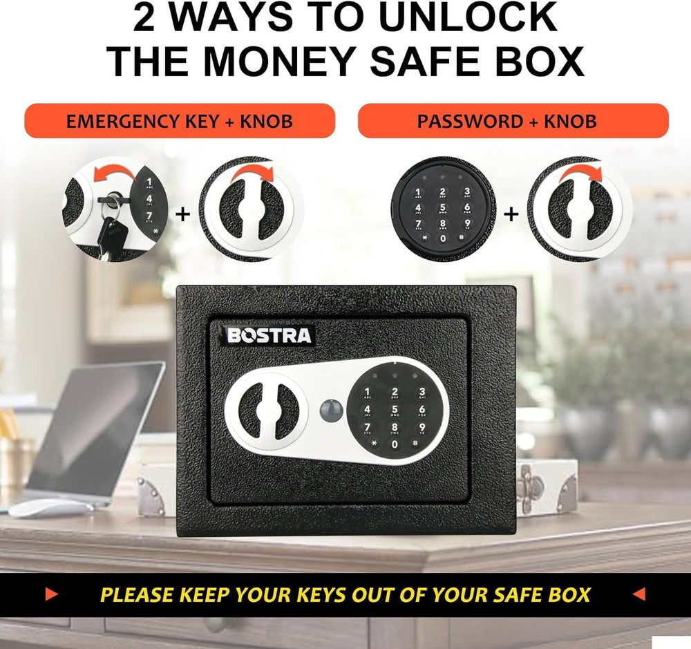 Bostra Fireproof Safe Box with Sensor Light & 0.23 Cubic Feet, Silver