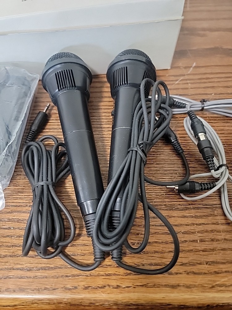 2 Plastic Microphones Classic with Cable And Stands Untested
