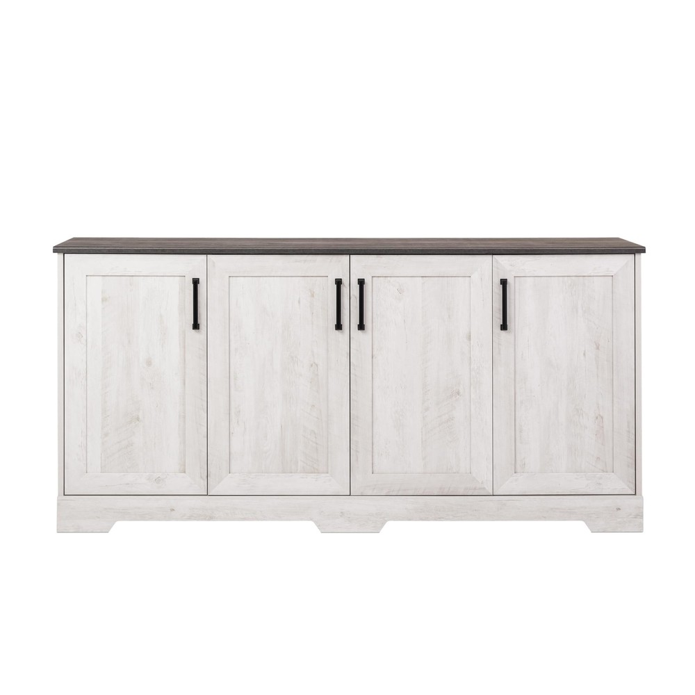 Rustic Ridge 4 Door Console Table with Storage, Washed White Storage Cabinet ...